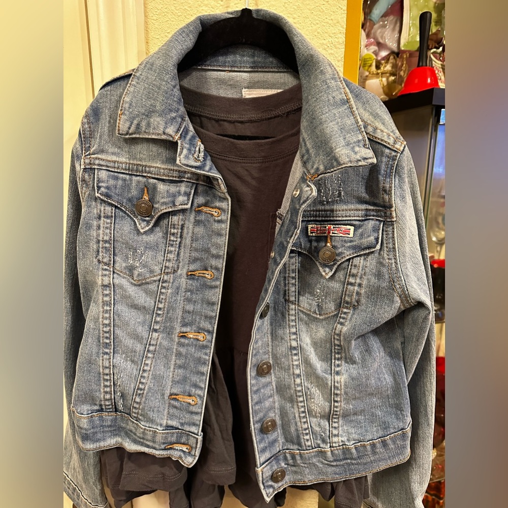Hudson jean jacket and grey shirt